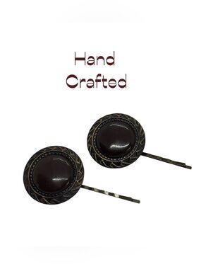 Handmade Brown Antique Gold Hair Clips Repurposed Vintage Buttons Set of 2 NWOT